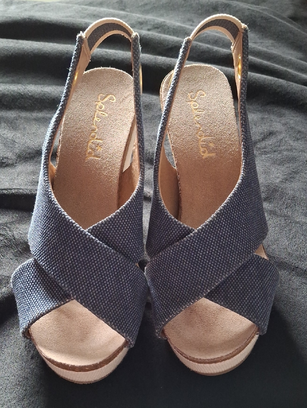 Splendid Women's Blue Cross-Strap Slingback Wedge Sandals